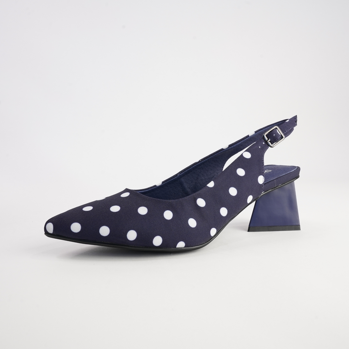 Ihops Navy White Spots Leather Heels - DJANGO AND JULIETTE | Shouz