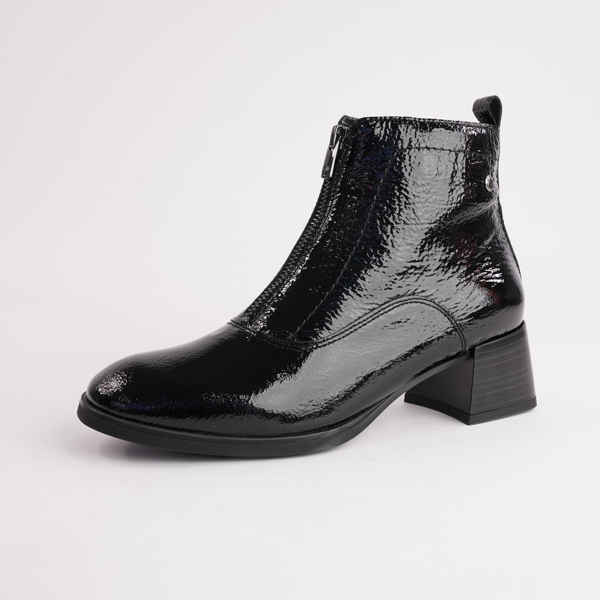 Dora Black Patent Leather Ankle Boots