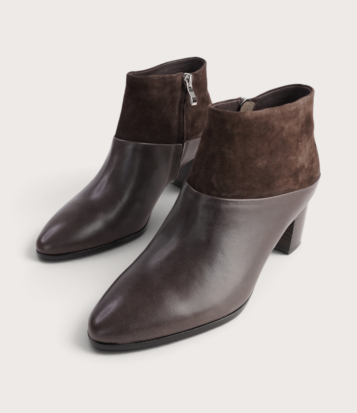 Blumas Choc Leather/ Choc Suede Ankle Boots - DJANGO AND JULIETTE | Shouz