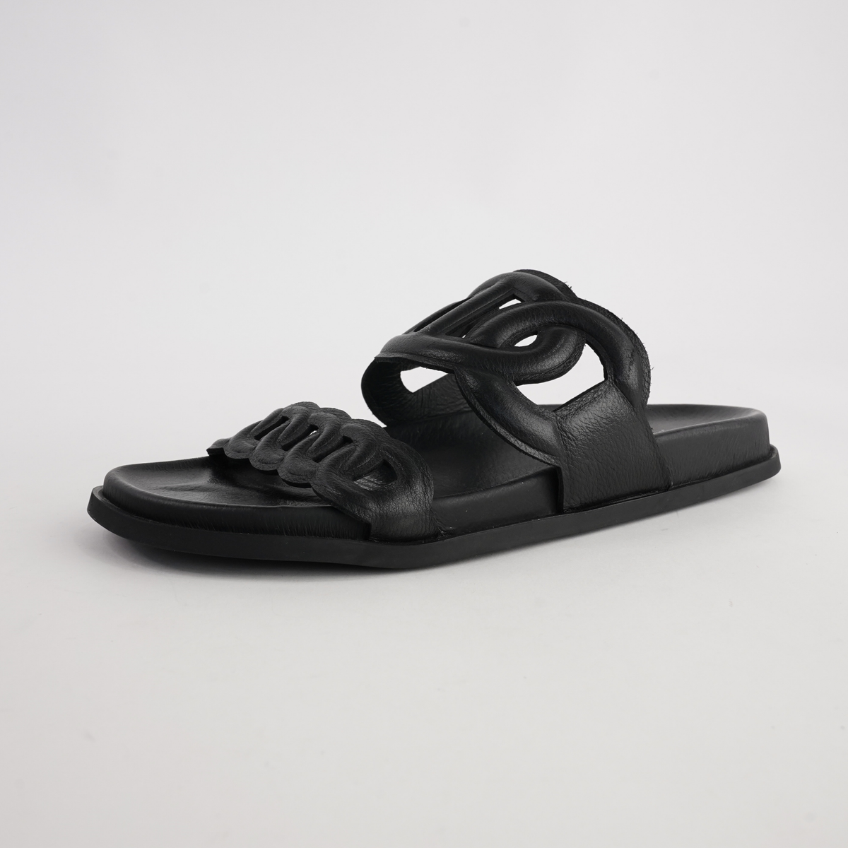 Tulia Black Leather Slides - DJANGO AND JULIETTE | Shouz