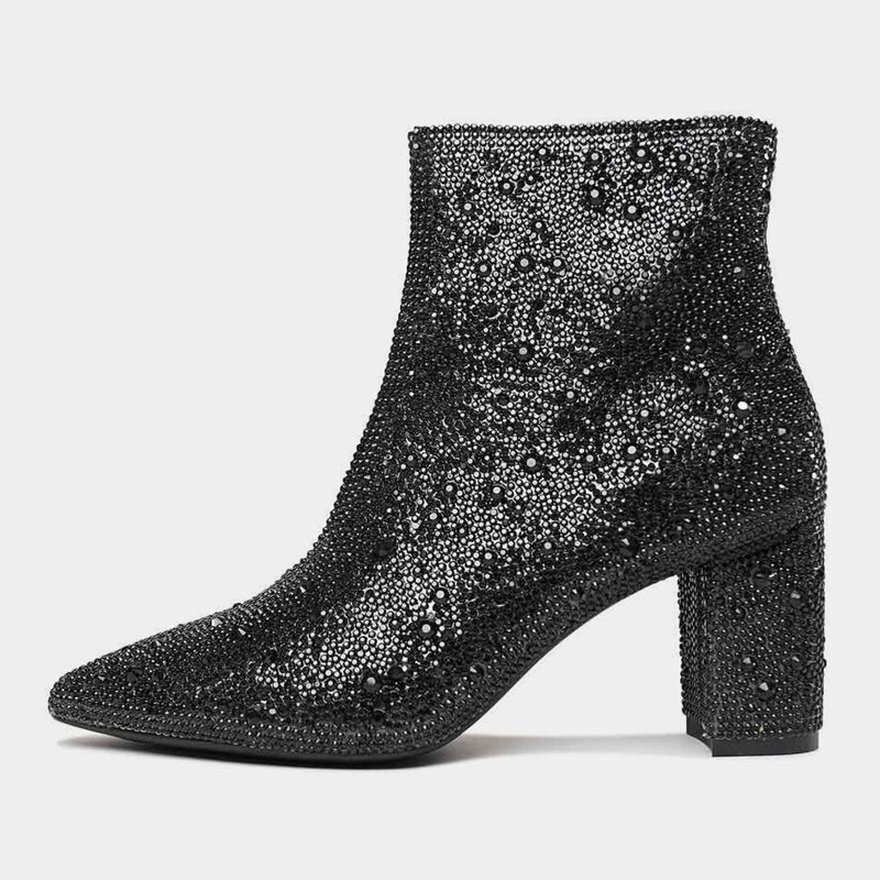 Glister Black Jewels Ankle Boots