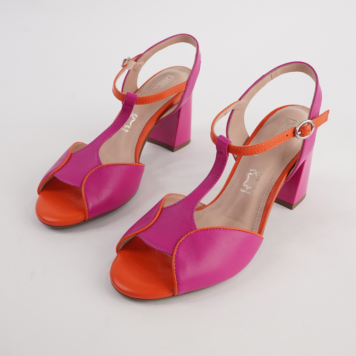Brooke Fuschia/ Tangerine Leather Heels - CHRISSIE | Shouz