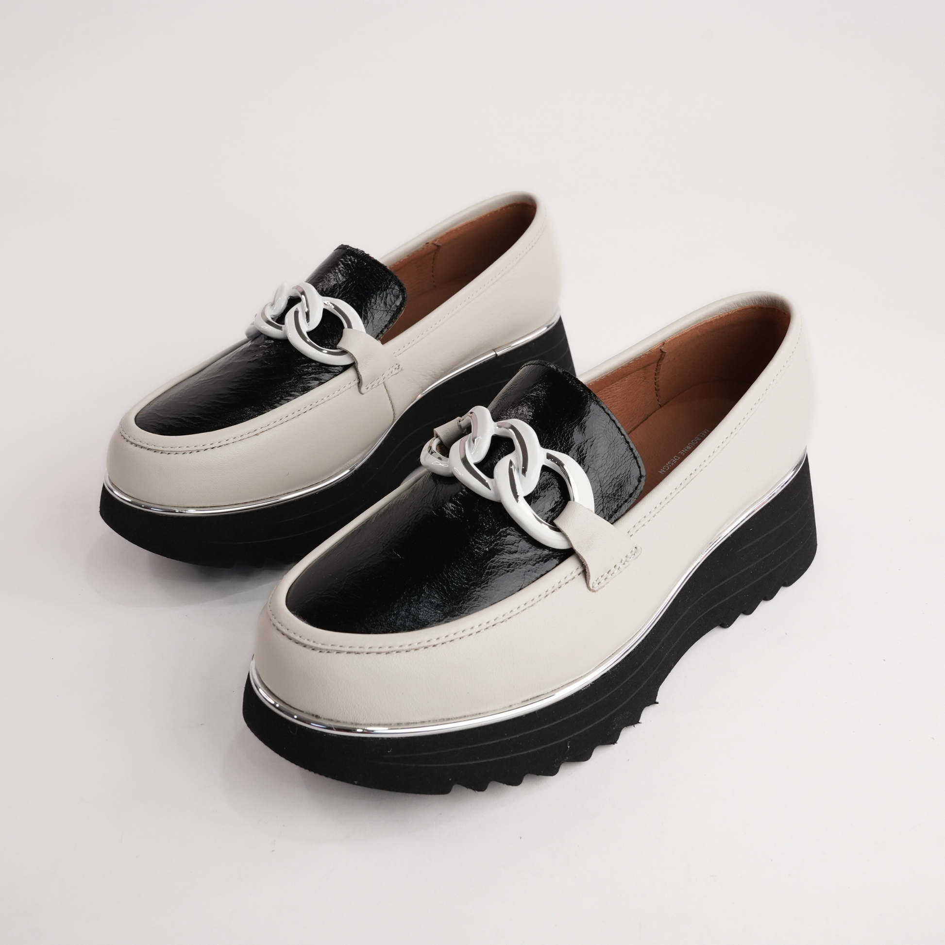 Hitch Cream Leather/ Black Patent Loafers