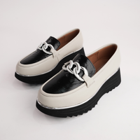 Hitch Cream Leather/ Black Patent Loafers