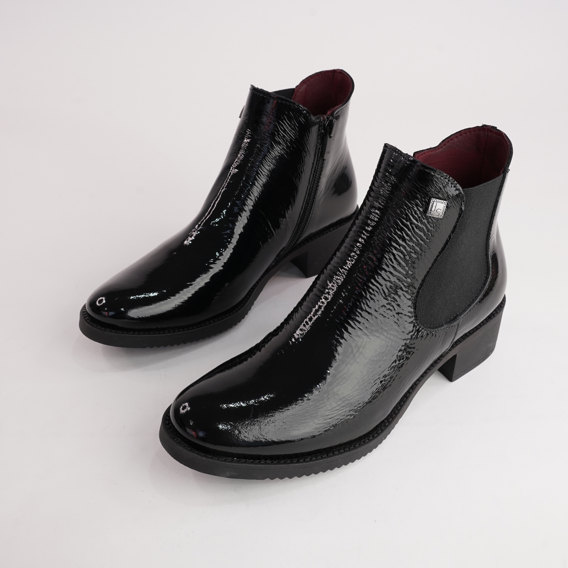 Js-2181 Black Patent Leather Ankle Boots