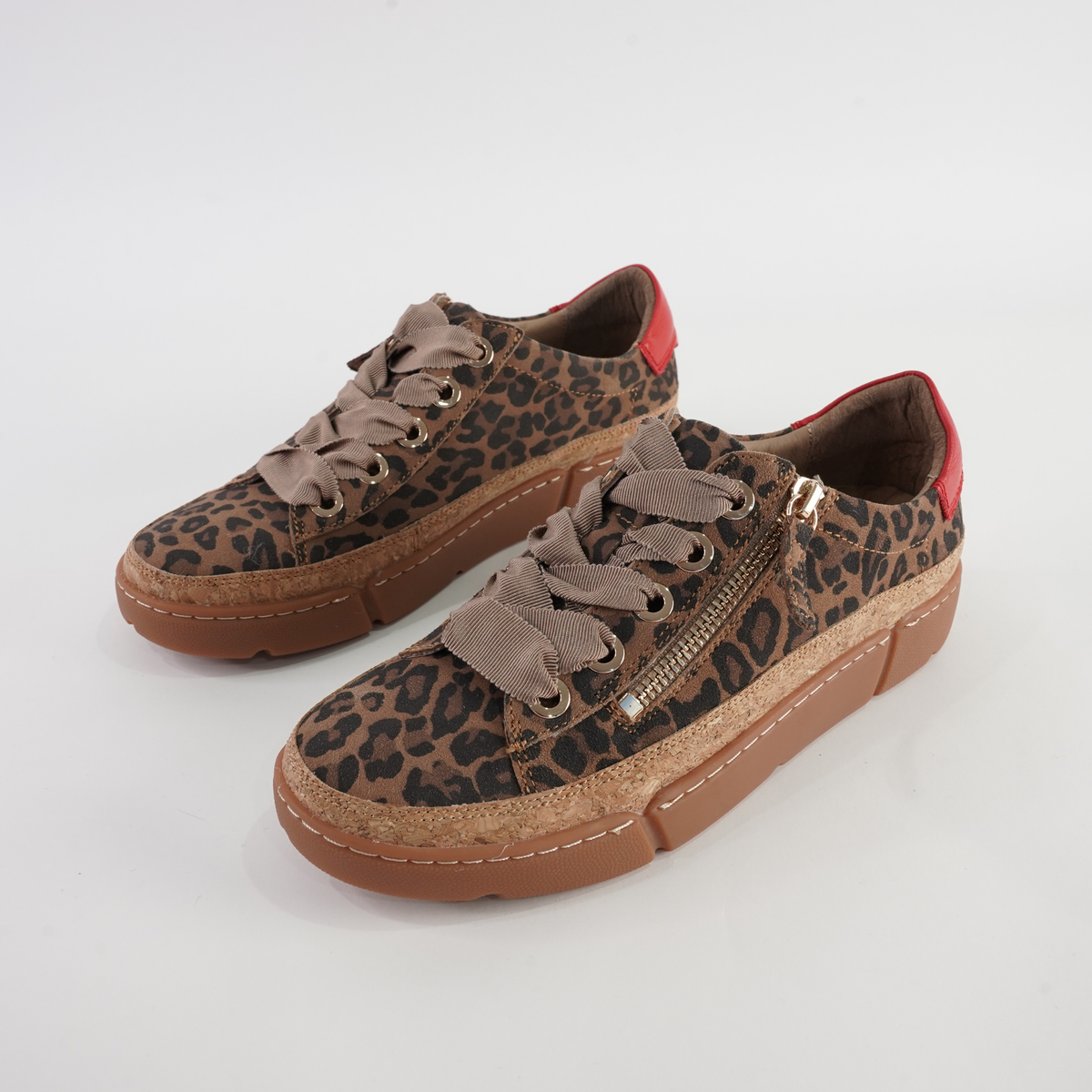 Torayne Camel Leopard Suede/ Red Multi Leather Sneakers - DJANGO AND JULIETTE | Shouz