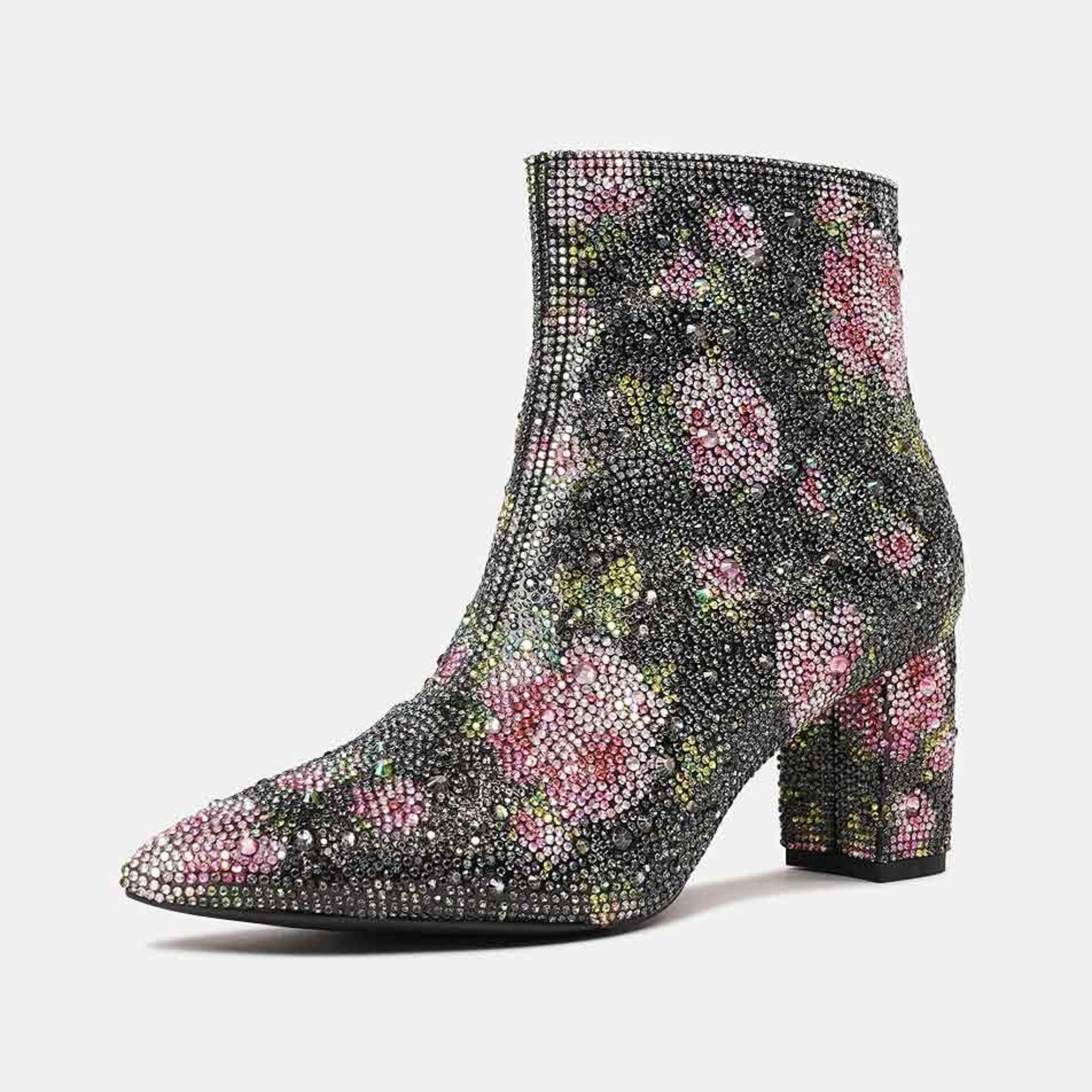 Glister Black Multi Jewels Ankle Boots, DJANGO & JULIETTE - Shouz