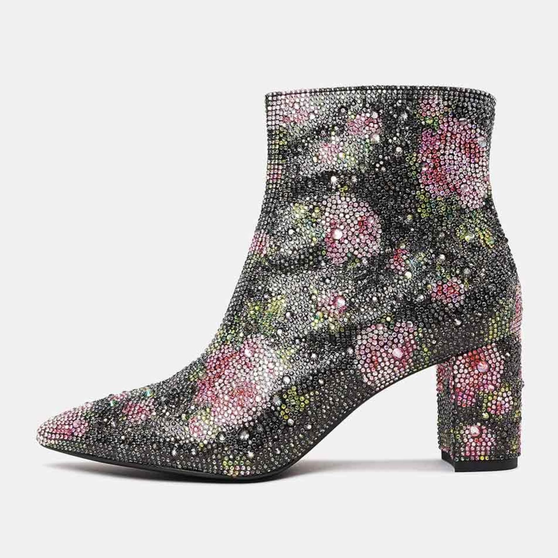 Glister Black Multi Jewels Ankle Boots, DJANGO & JULIETTE - Shouz