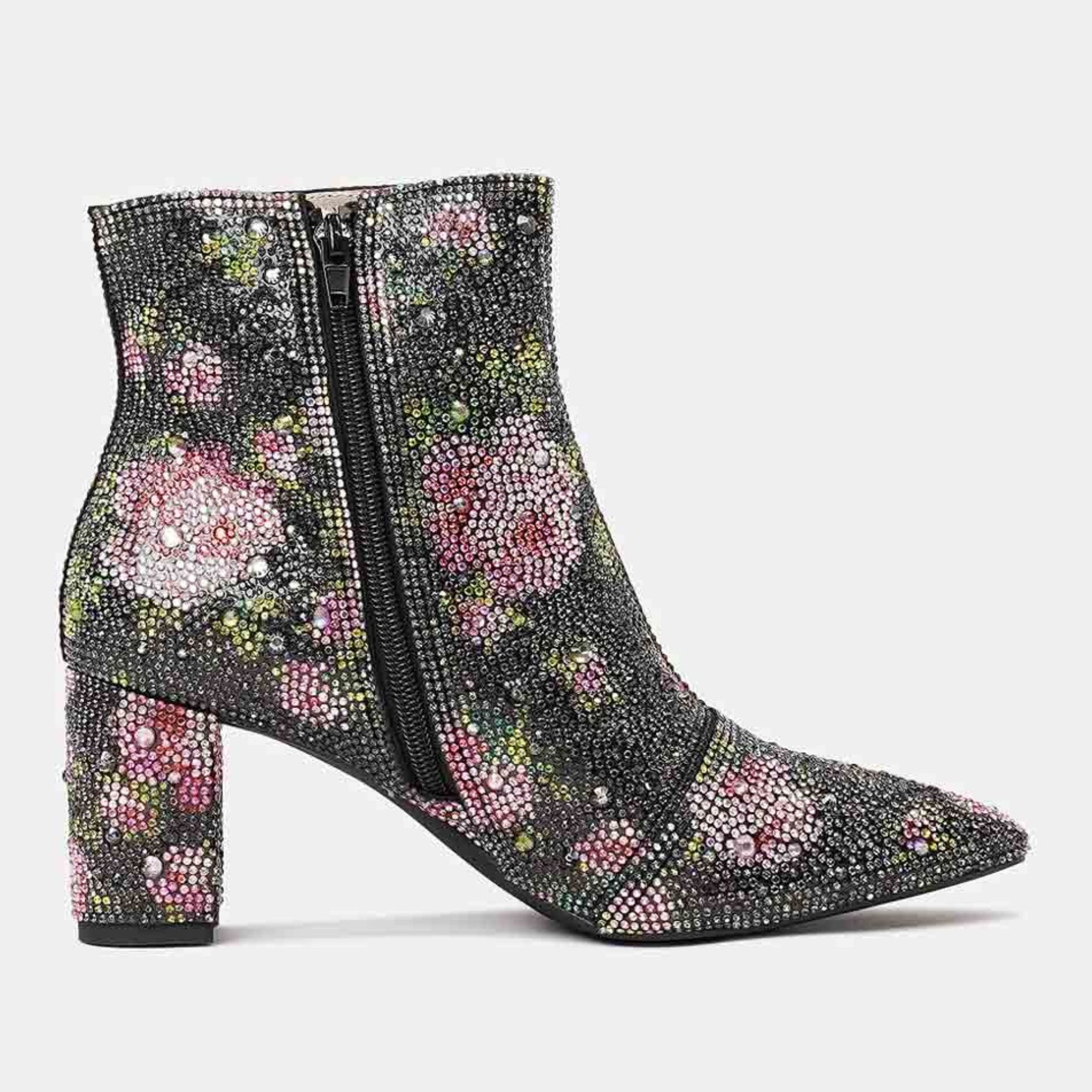 Glister Black Multi Jewels Ankle Boots, DJANGO & JULIETTE - Shouz
