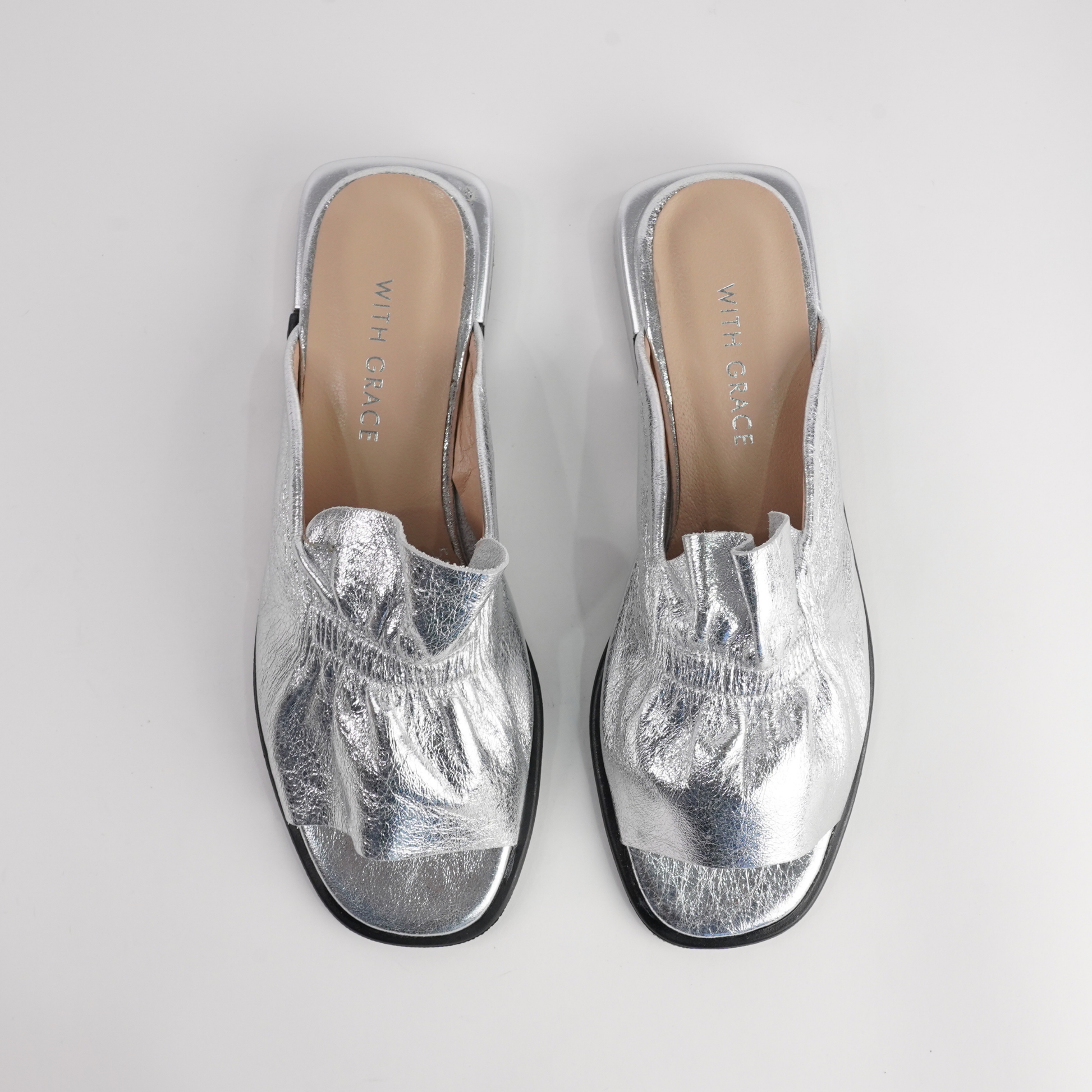 Luna Silver Leather Flats