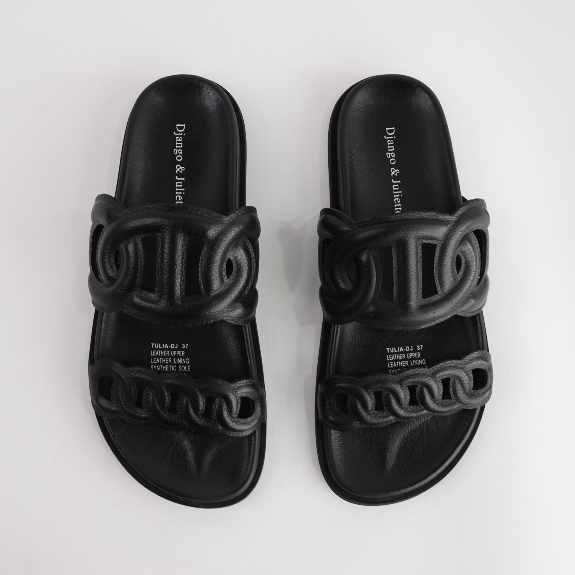 Tulia Black Leather Slides