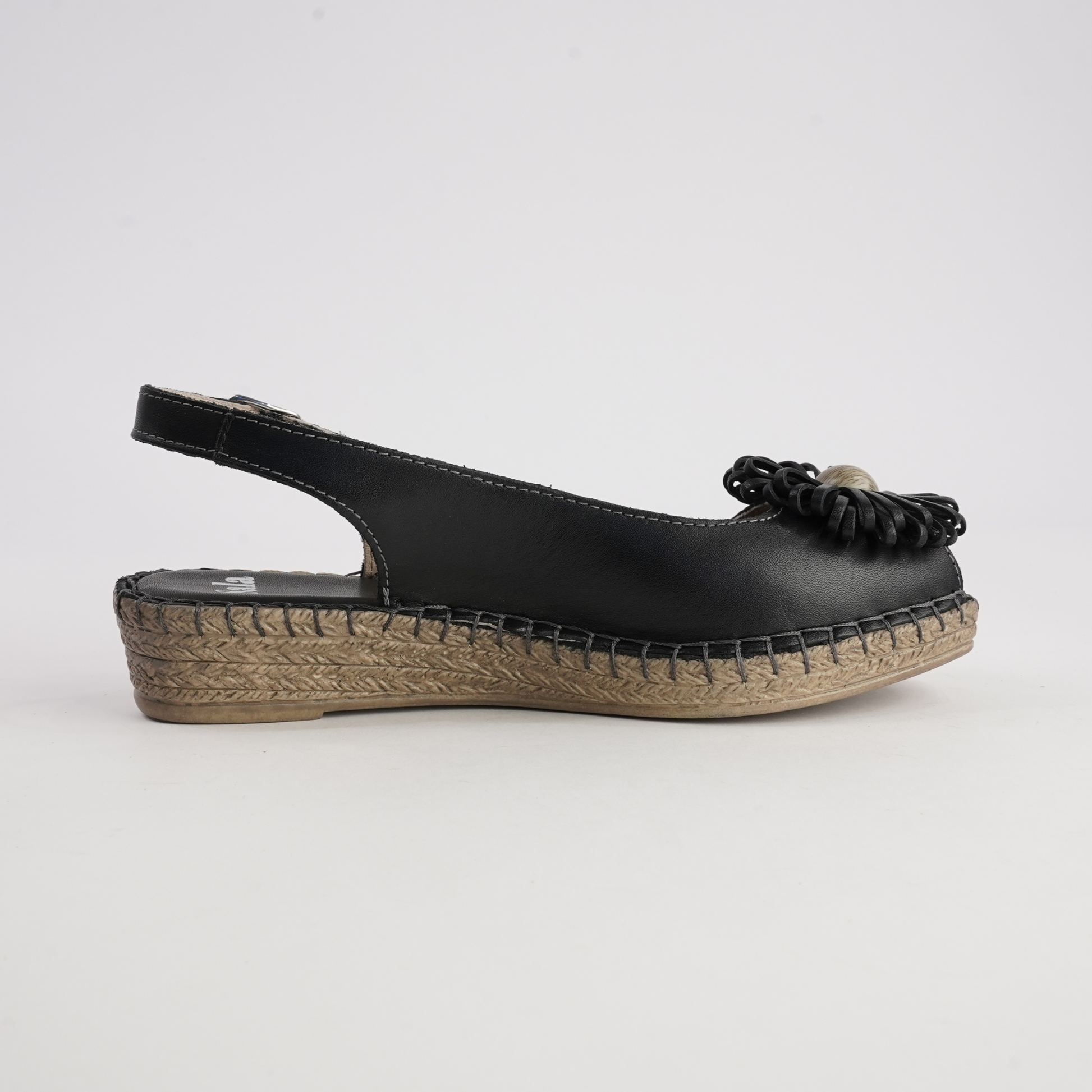 Erica Black Leather Espadrille Wedges