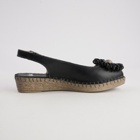 Erica Black Leather Espadrille Wedges