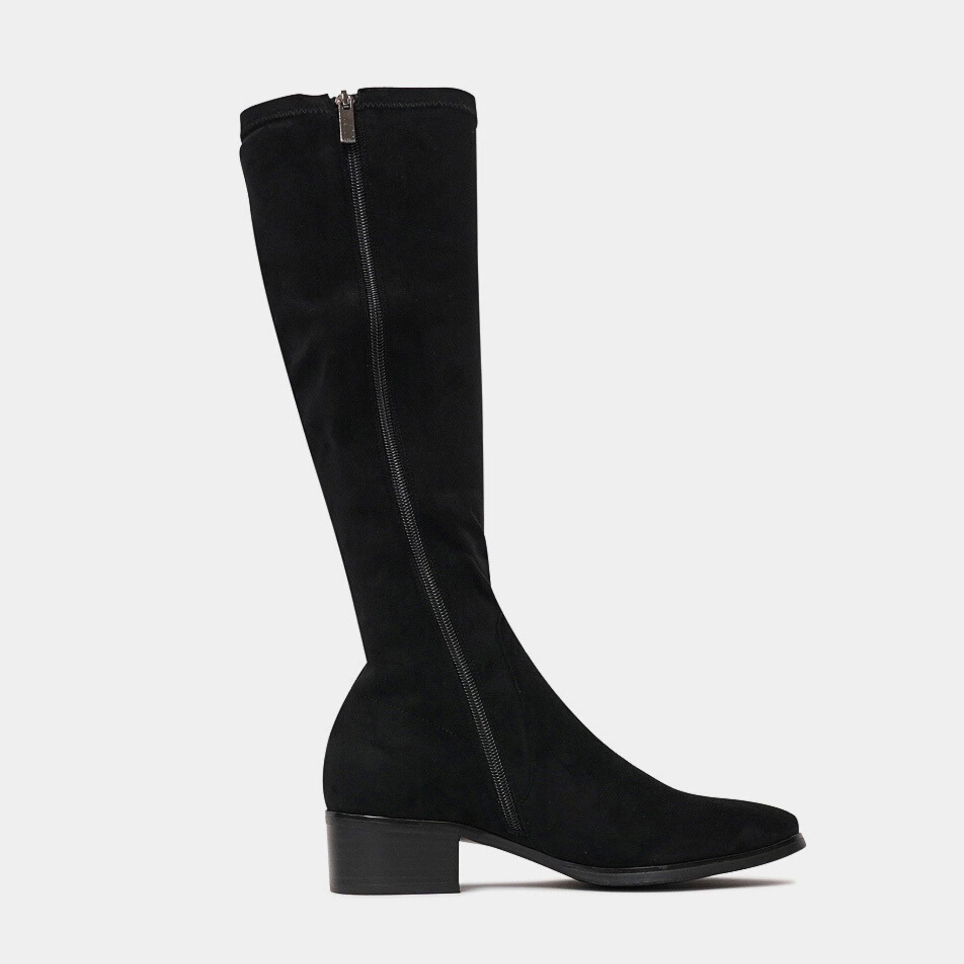 Timothie Black Stretch Microsuede Knee High Boots, DJANGO & JULIETTE - Shouz