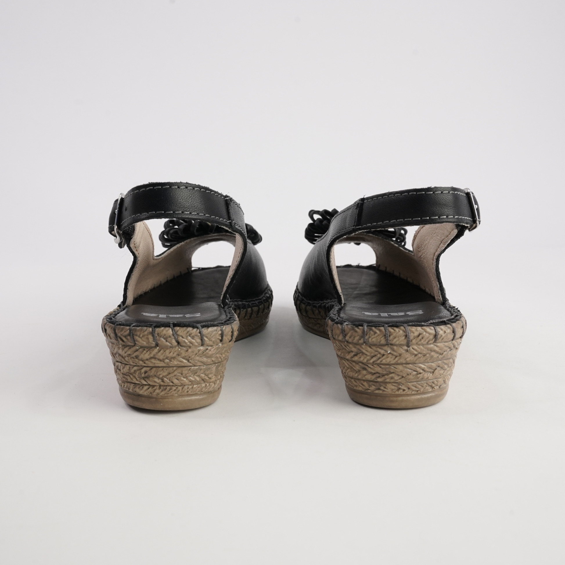 Erica Black Leather Espadrille Wedges