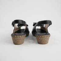 Erica Black Leather Espadrille Wedges