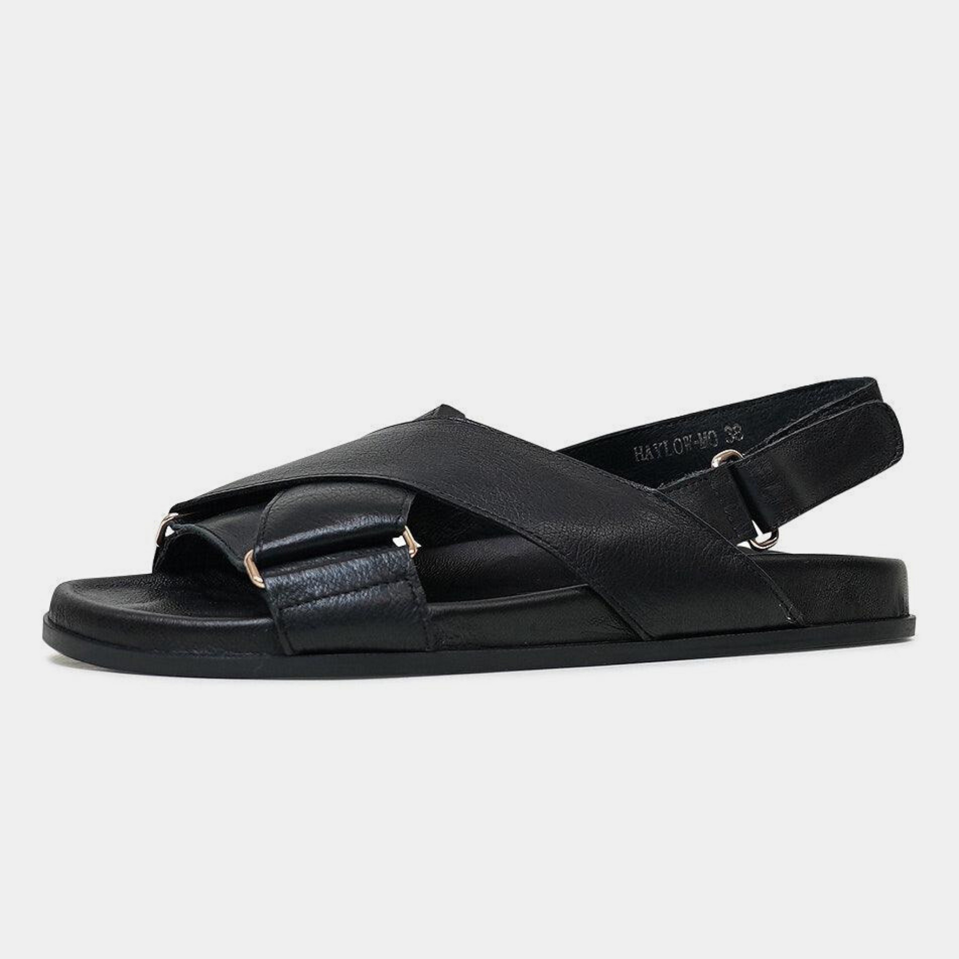 Haylow Black Leather Sandals