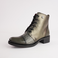 Js-2180 Khaki Metallic Leather Ankle Boots