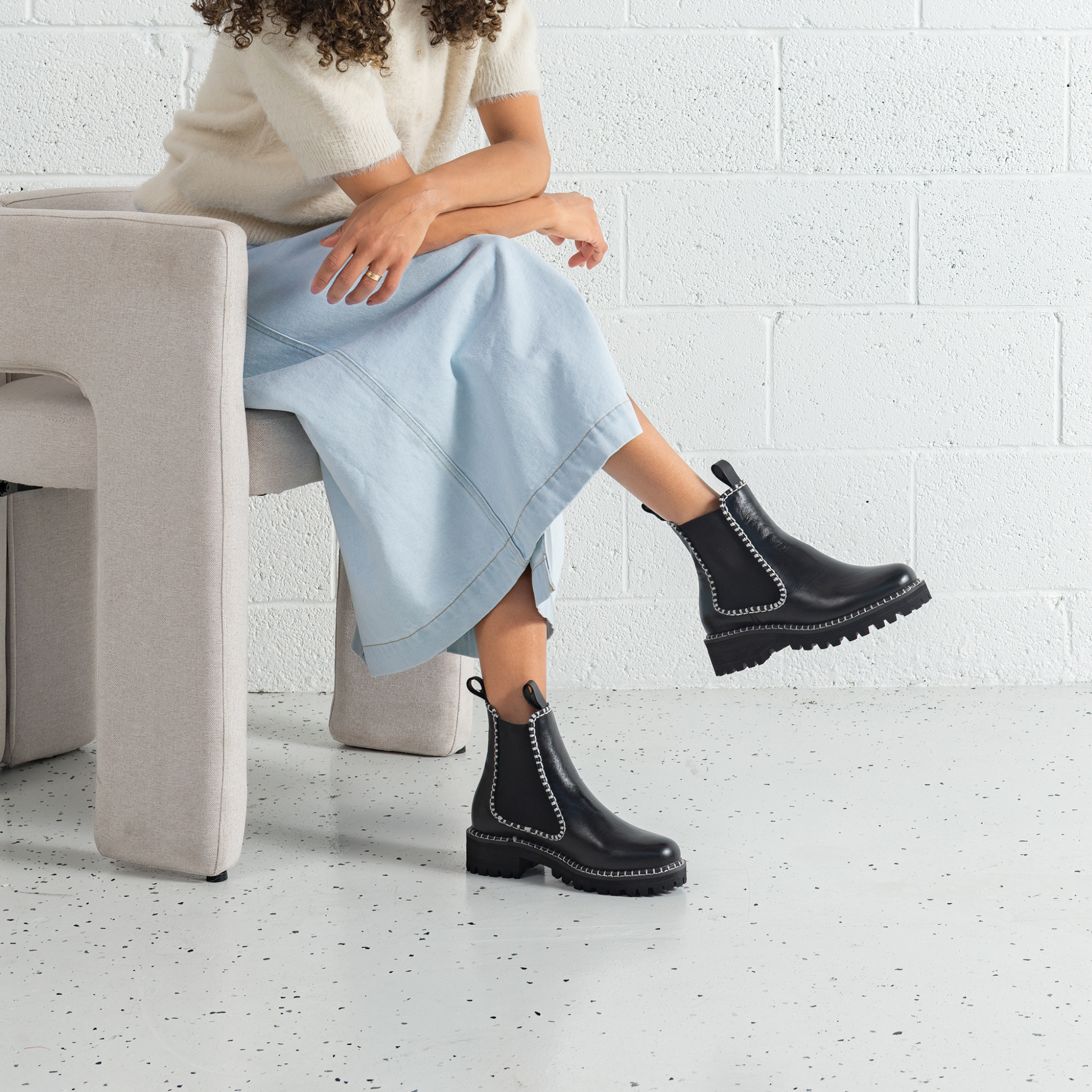 Dodge Black Leather Ankle Boots