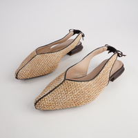Valentina Raffia/ Brown Leather Flats