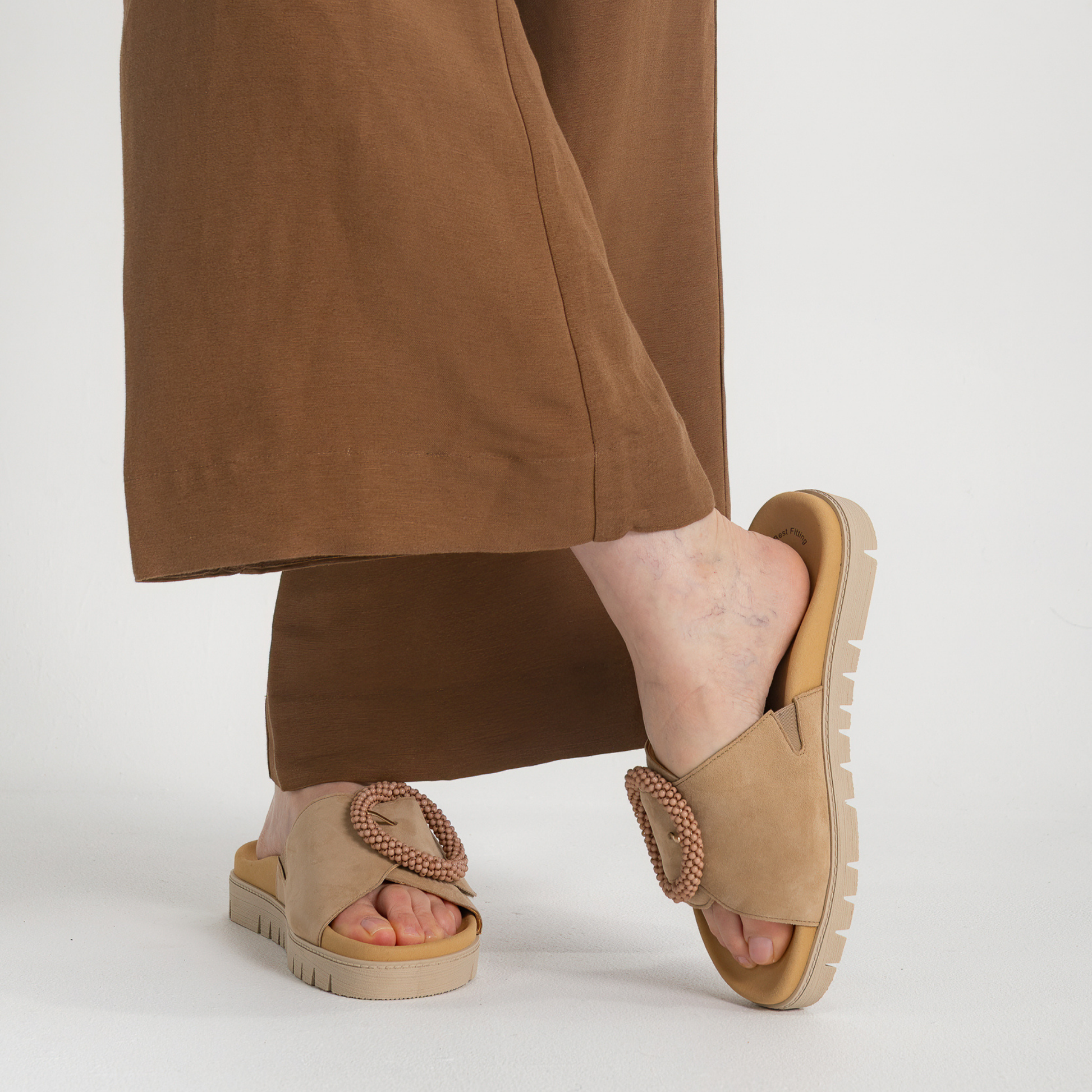 Lucille Caramel Suede Slides