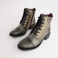 Js-2180 Khaki Metallic Leather Ankle Boots