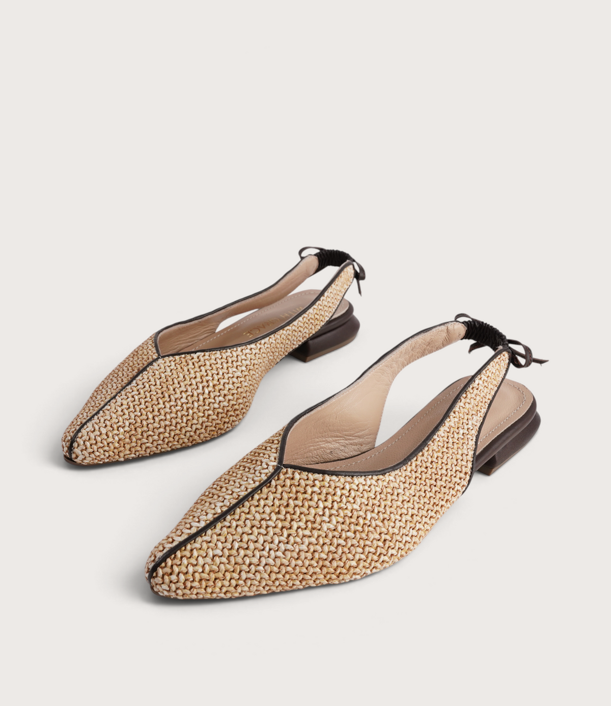 Pre-Order Valentina Raffia/ Brown Leather Flats