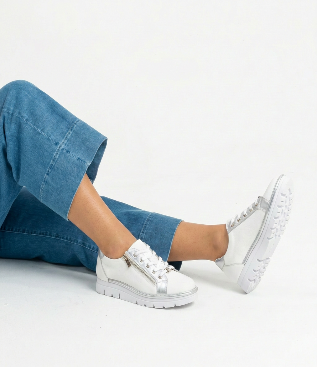 Elos White/silver Leather Sneakers