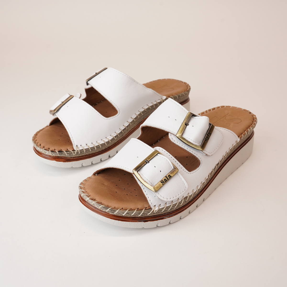 Oasis White Leather Slides - SALA | Shouz