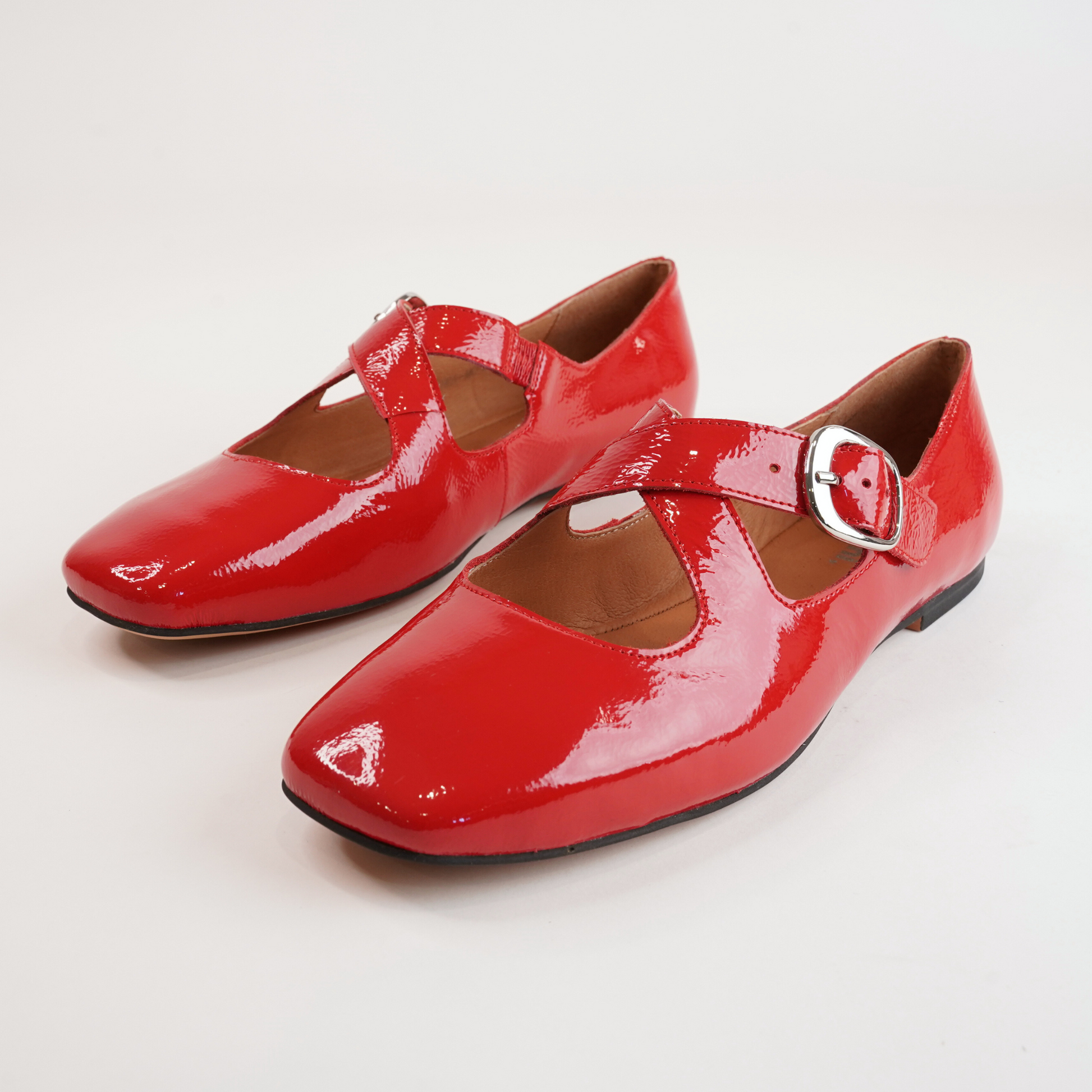 Nowa Red Crinkle Patent Leather Flats