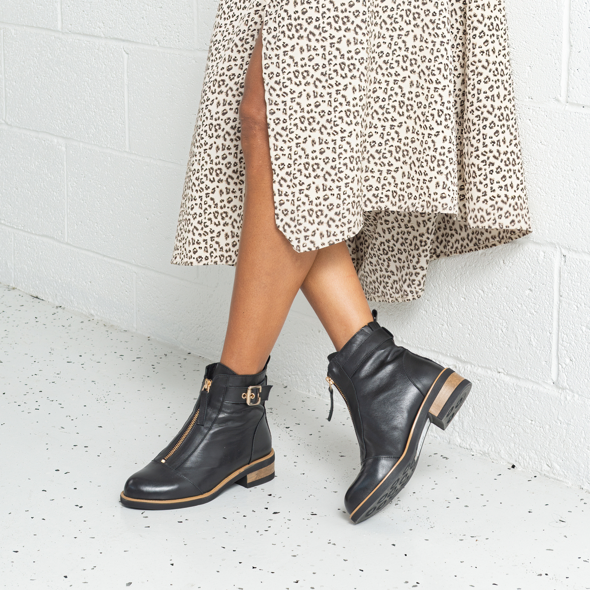 Dooley Black Leather Ankle Boots