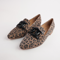Socoros Camel Leopard Leather Loafers