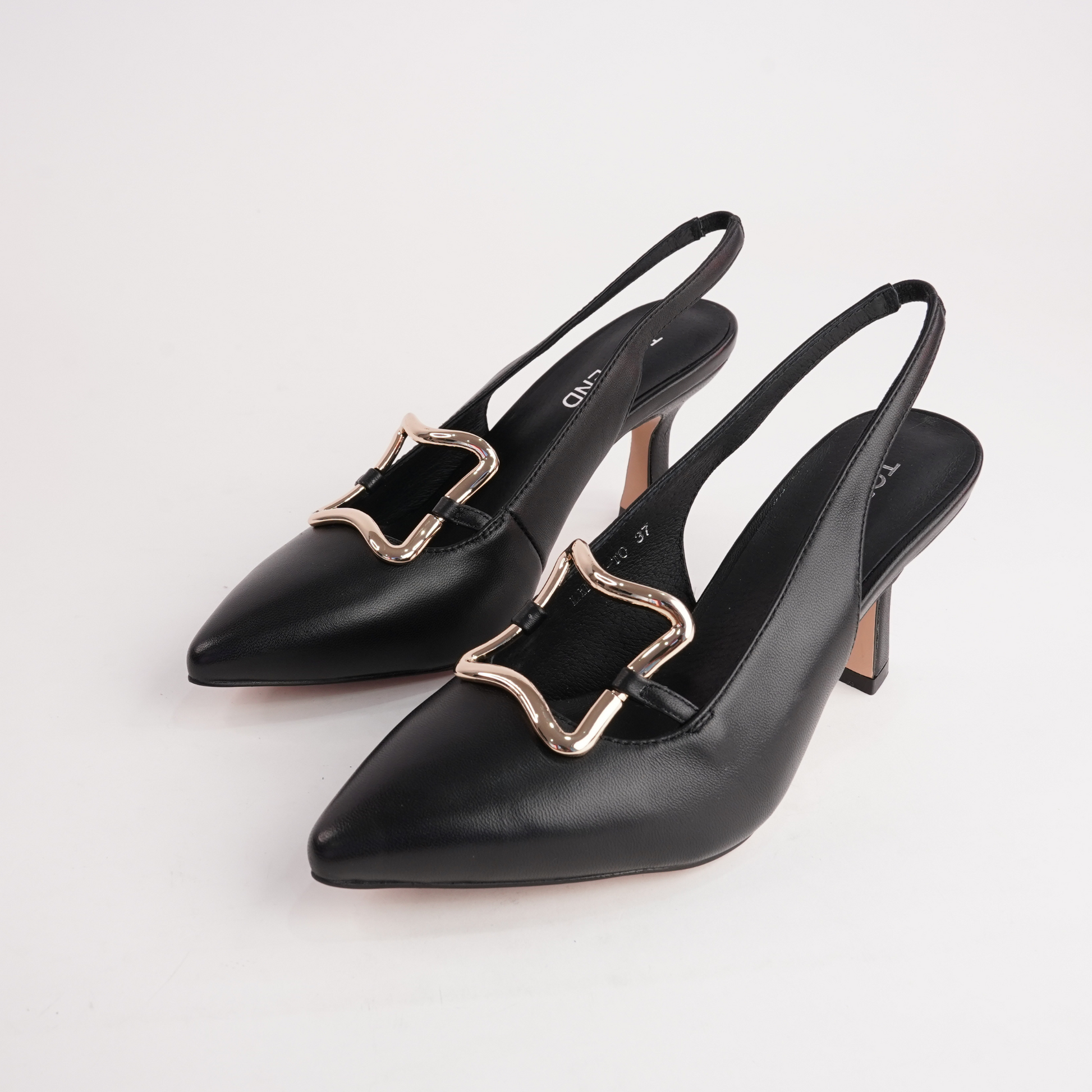 Linky Black Leather Heels