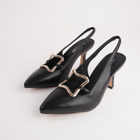 Linky Black Leather Heels