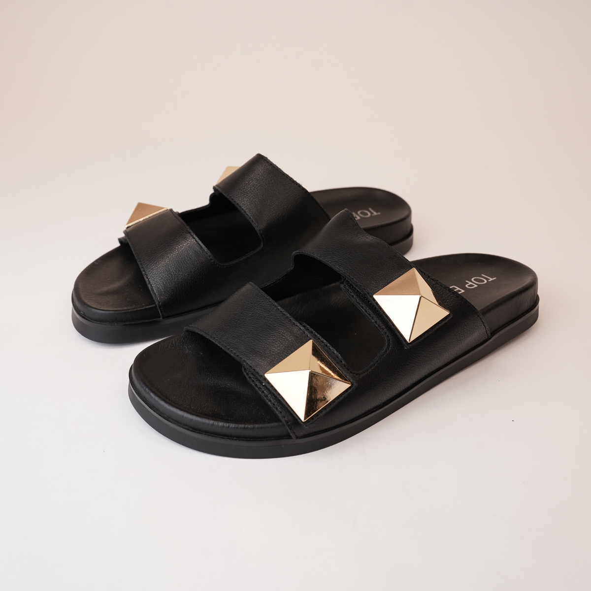 Redding Black Leather Slides - TOP END | Shouz