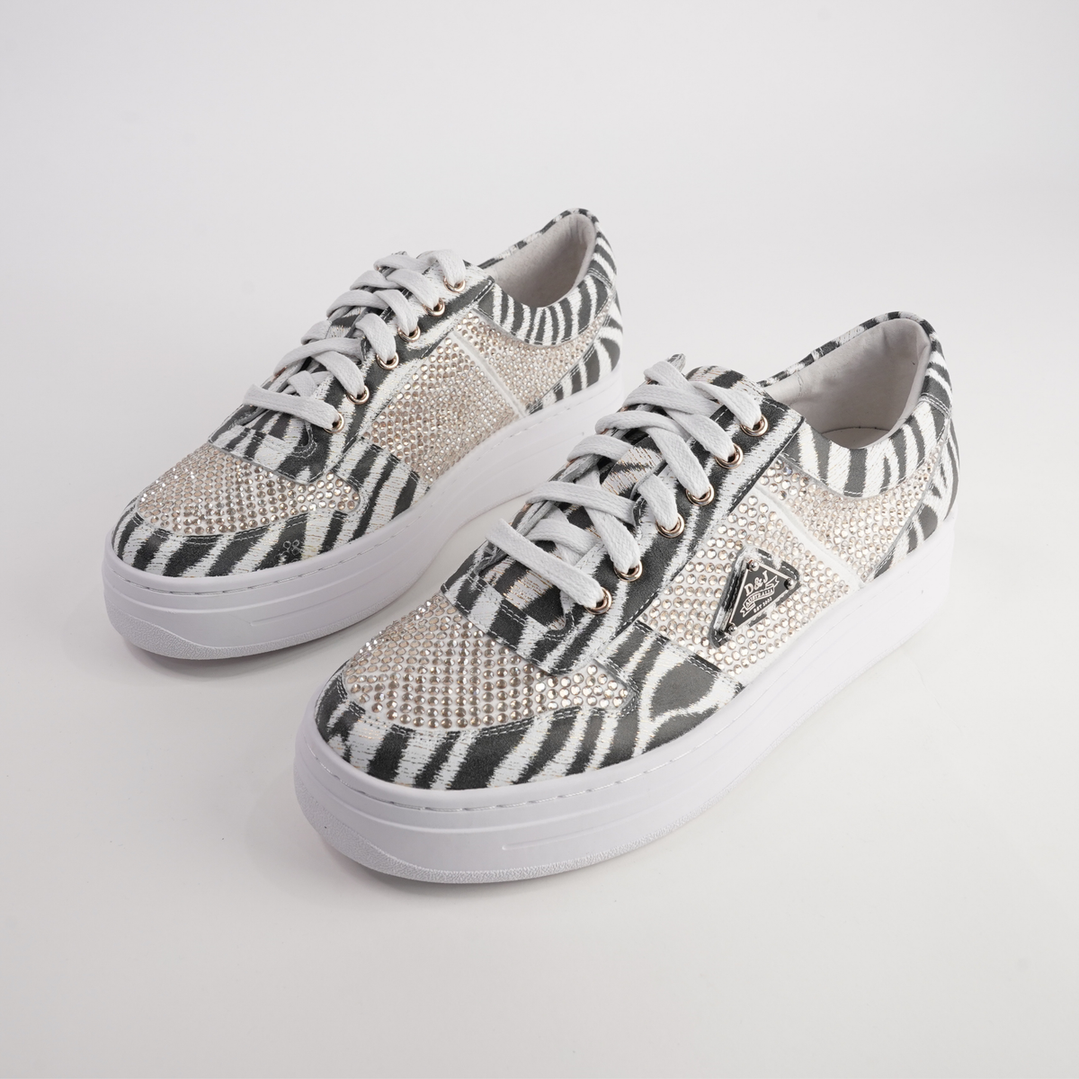 Nenna Zebra Leather/ Gold Jewels Leather Sneakers - DJANGO AND JULIETTE | Shouz