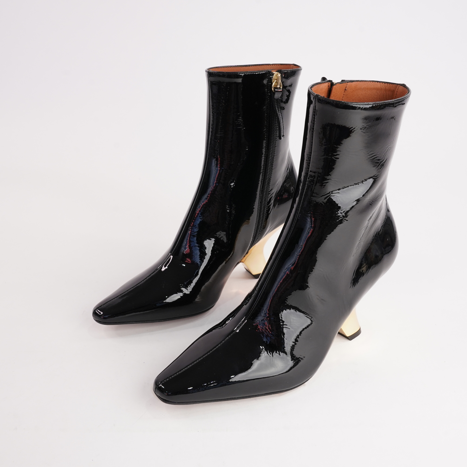 Ag-24573 Black Patent/ Gold Heel Leather Ankle Boots