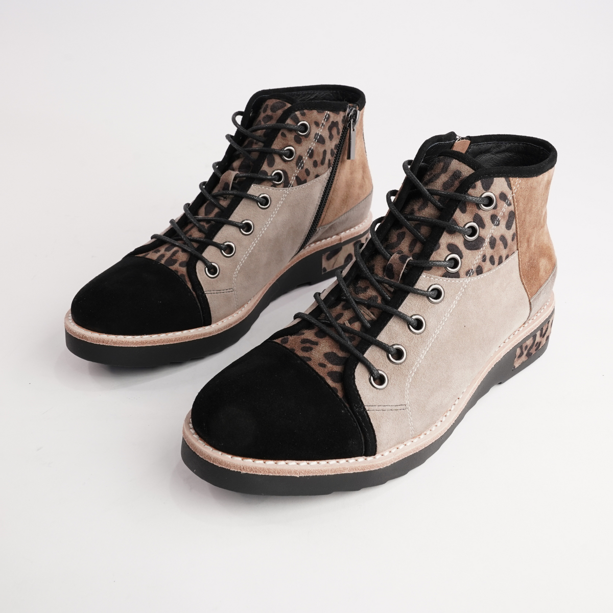 Regine Leopard Multi Leather Ankle Boots - DJANGO AND JULIETTE | Shouz