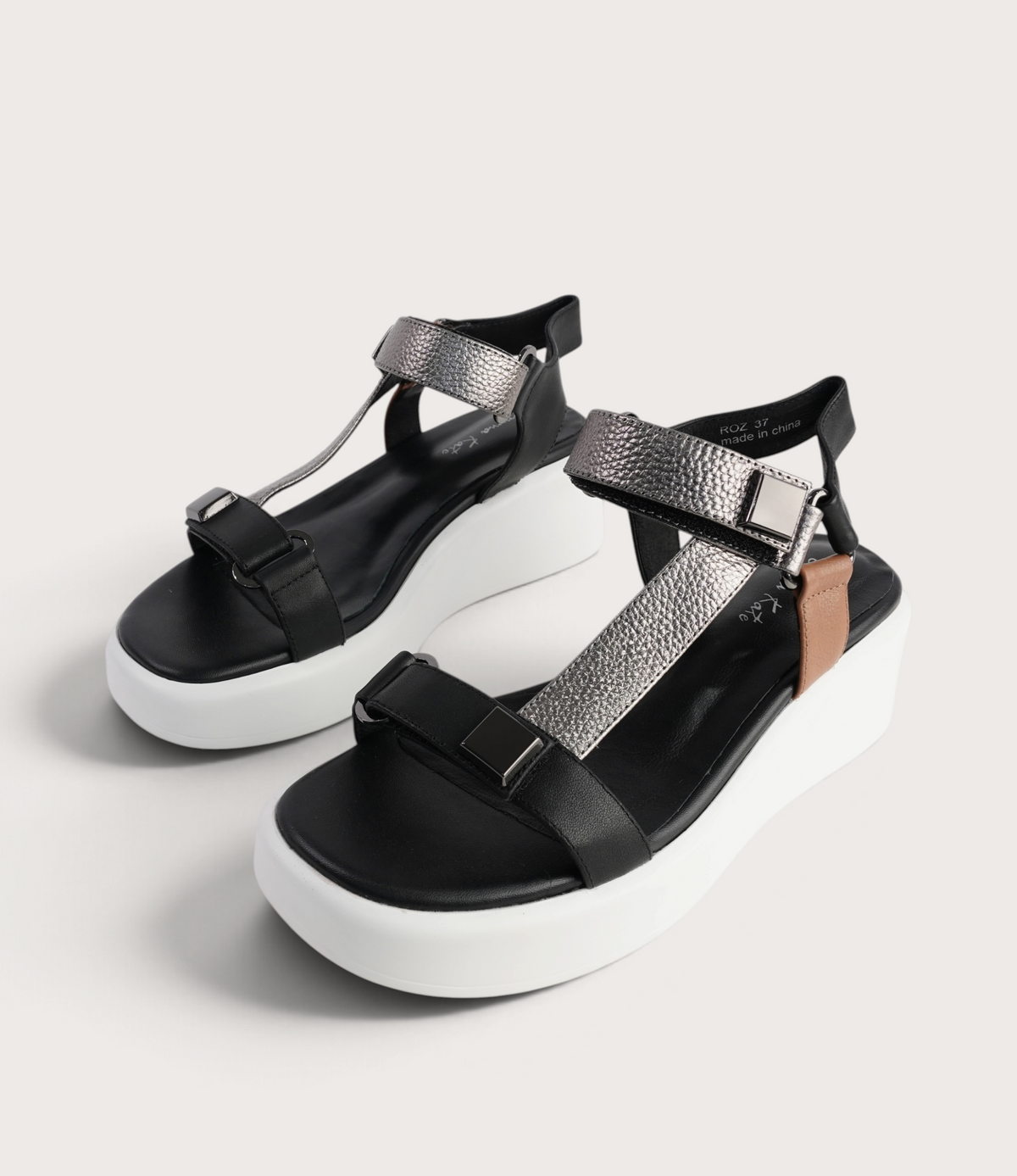 Roz Black/ Silver Leather Sandals - EMMA KATE | Shouz