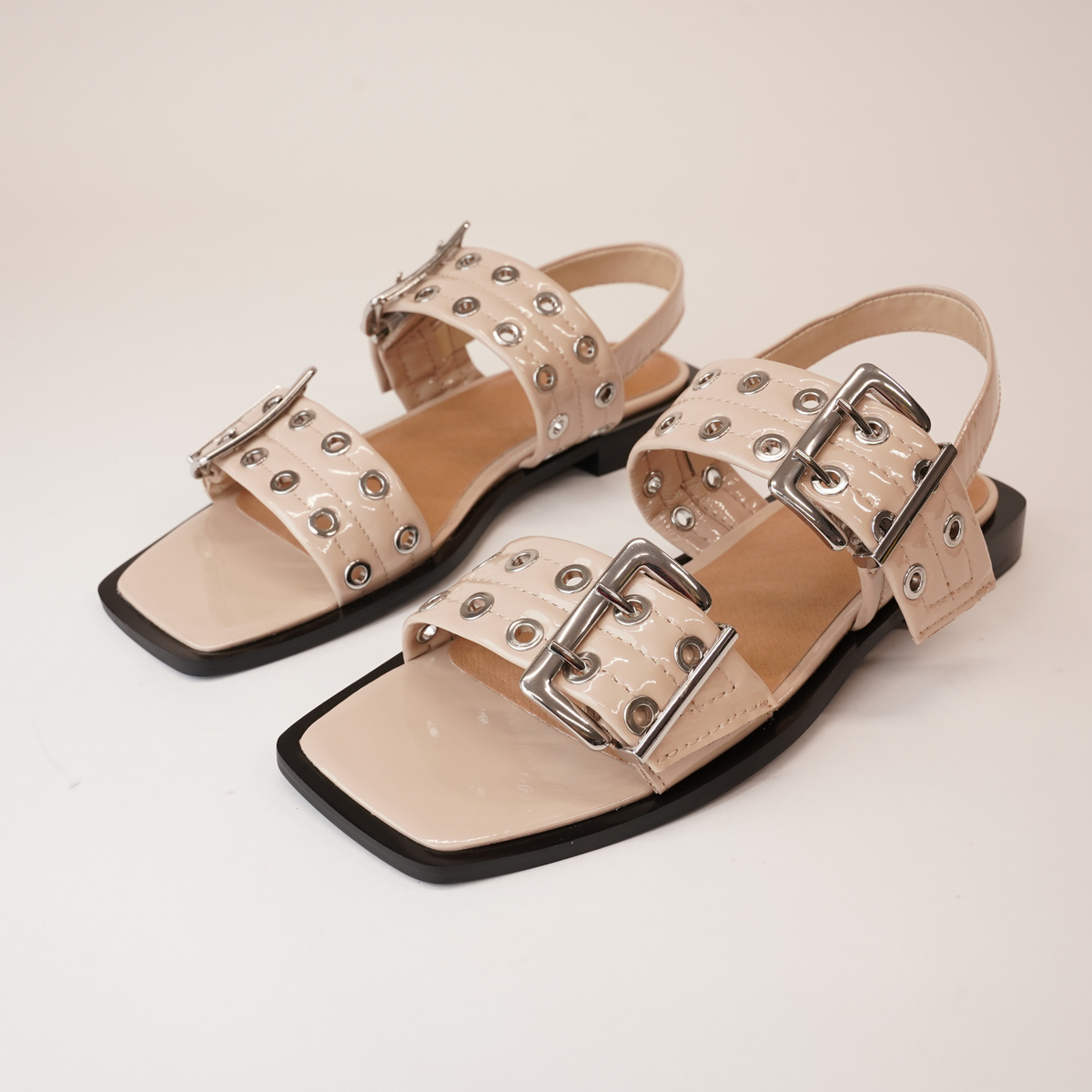 Savina Latte Patent Leather Sandals - MOLLINI | Shouz