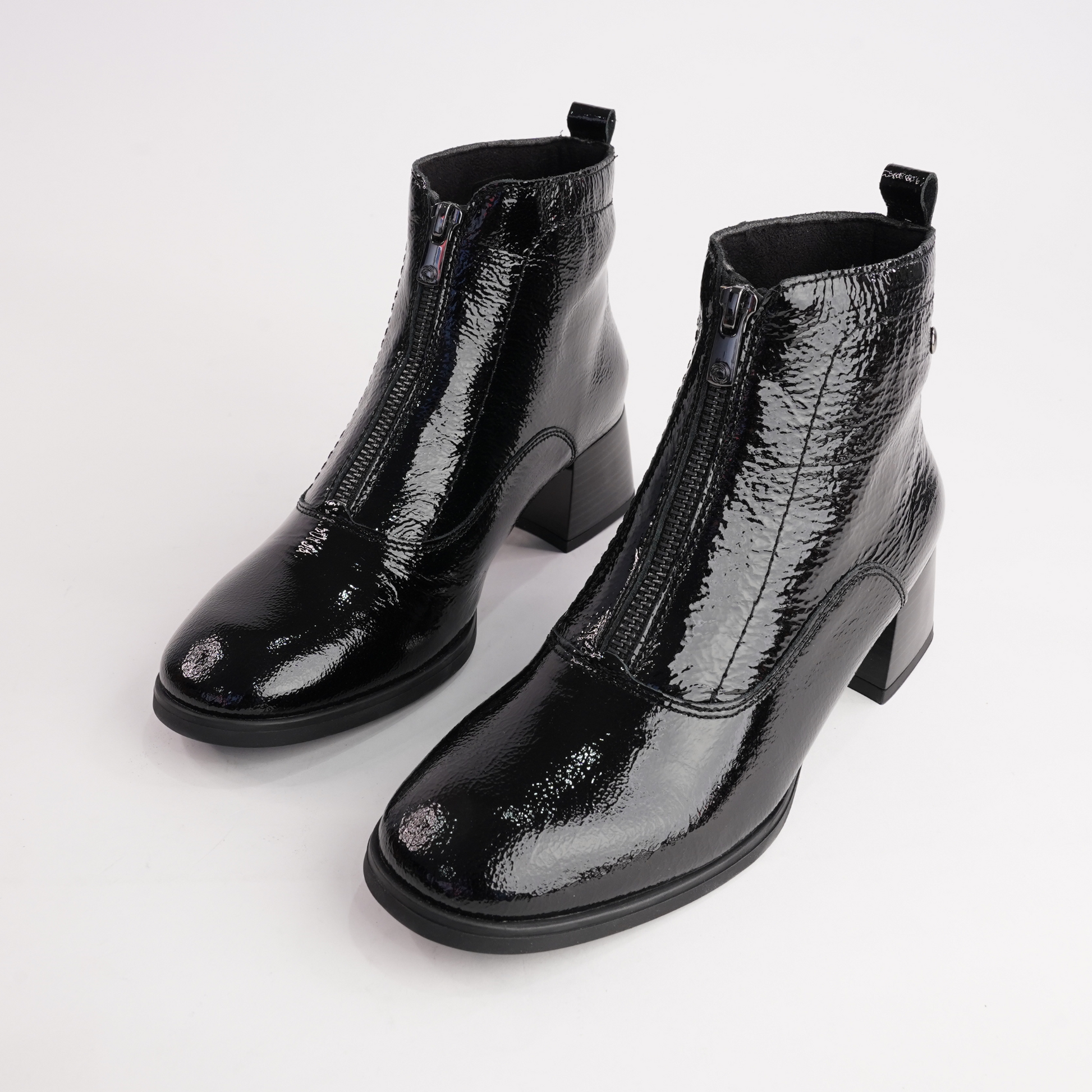 Dora Black Patent Leather Ankle Boots