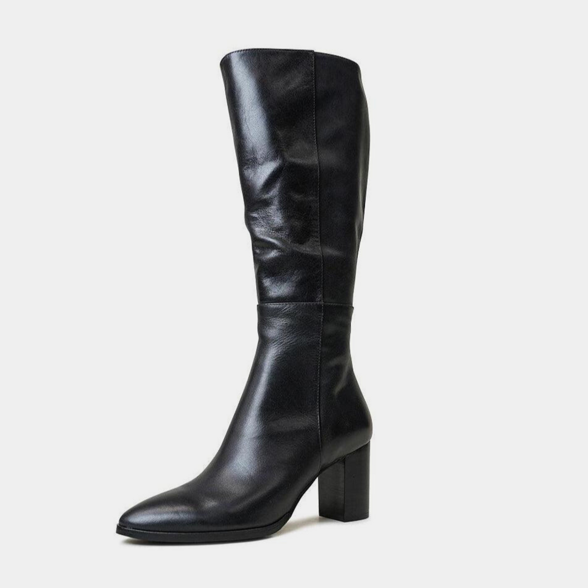 Allouta Black Leather Knee High Boots - Shouz