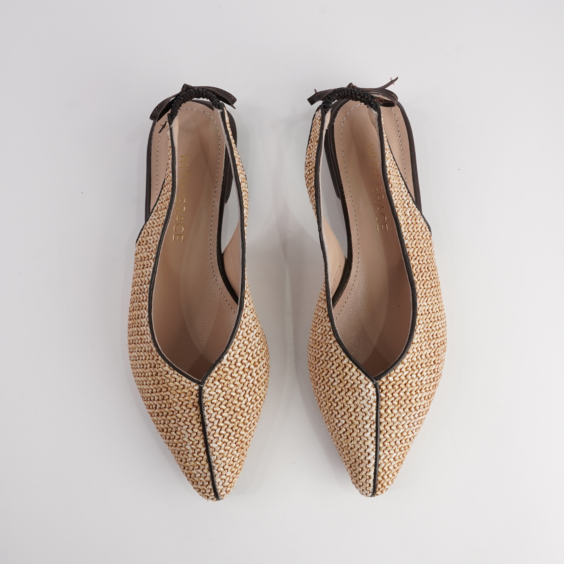 Valentina Raffia/ Brown Leather Flats
