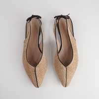Valentina Raffia/ Brown Leather Flats