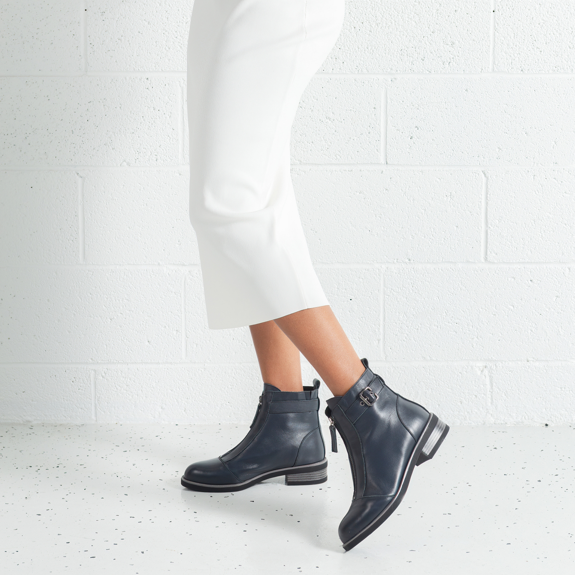 Dooley Navy Leather Ankle Boots