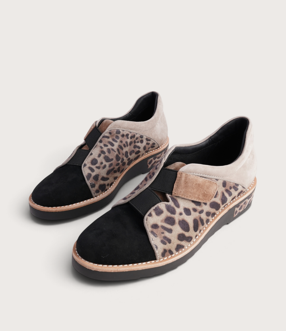 Reinys Taupe Leopard Suede Multi Leather Flats