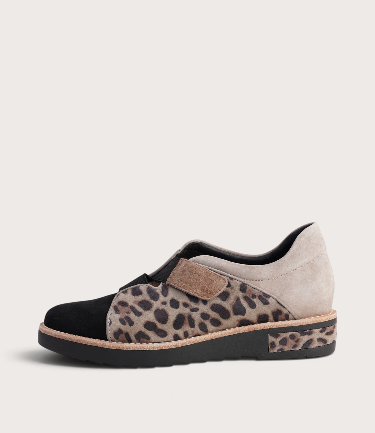 Reinys Taupe Leopard Suede Multi Leather Flats