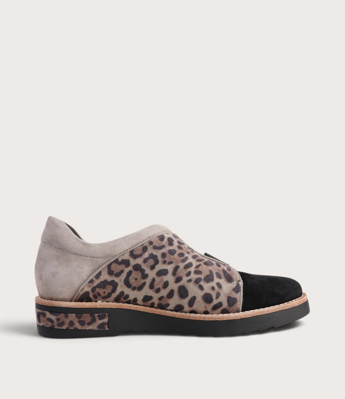 Reinys Taupe Leopard Suede Multi Leather Flats