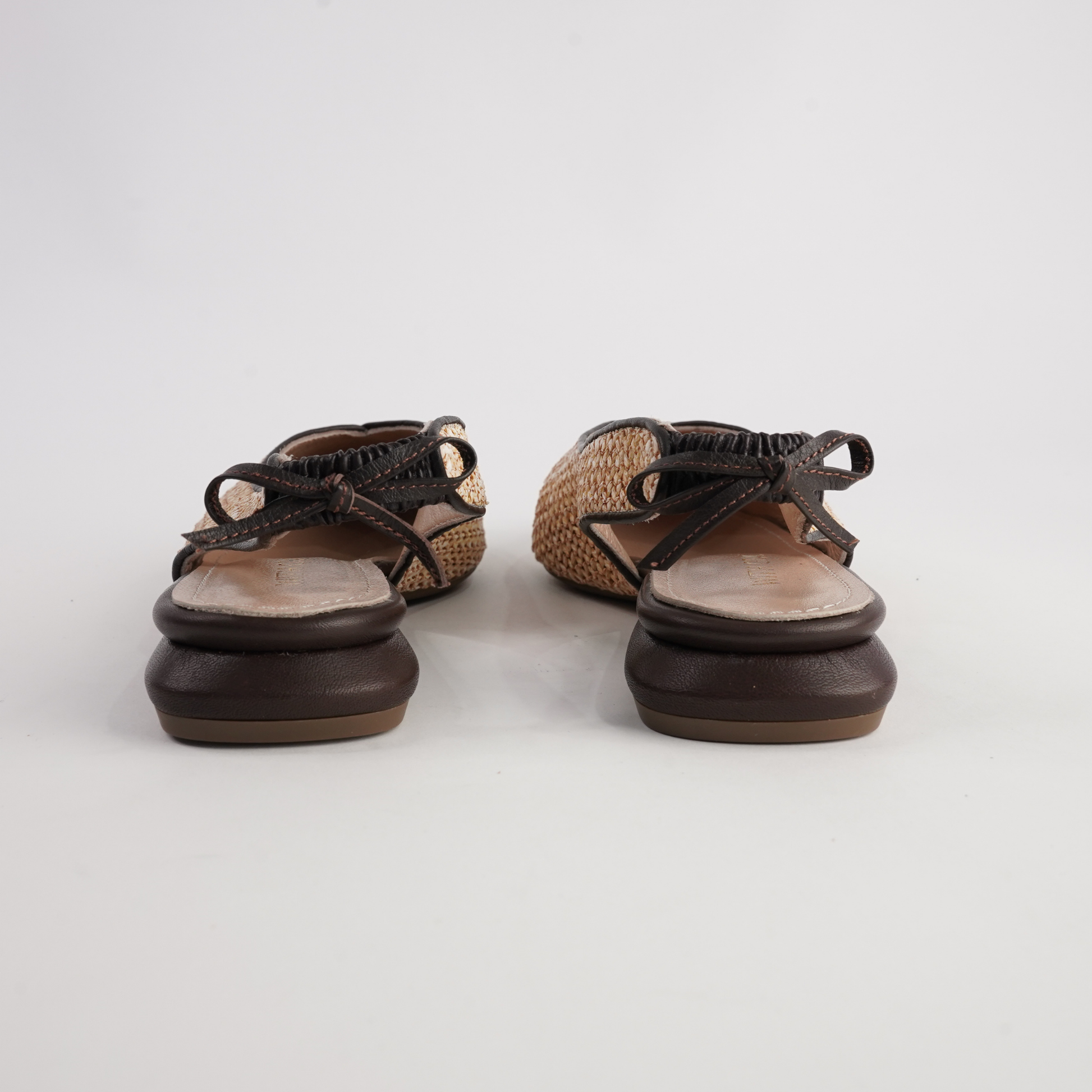 Valentina Raffia/ Brown Leather Flats