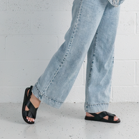 Haylow Black Leather Sandals